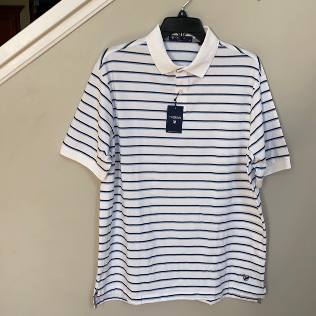 Cremieux Classic Stripe Short Sleeve Polo Shirt.